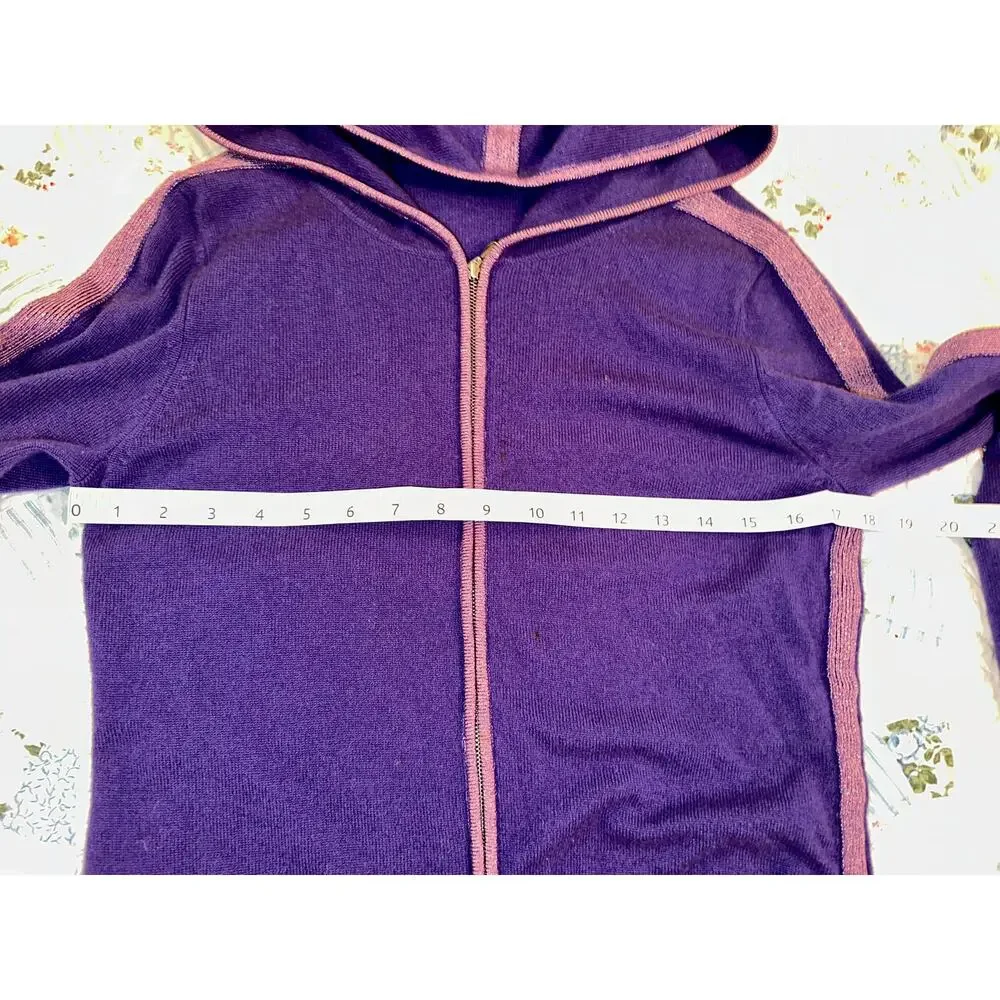 VINTAGE DESIGNER PURPLE CASHMERE SWEATER SET HOODIE + LAVENDER TANK S GLITTER